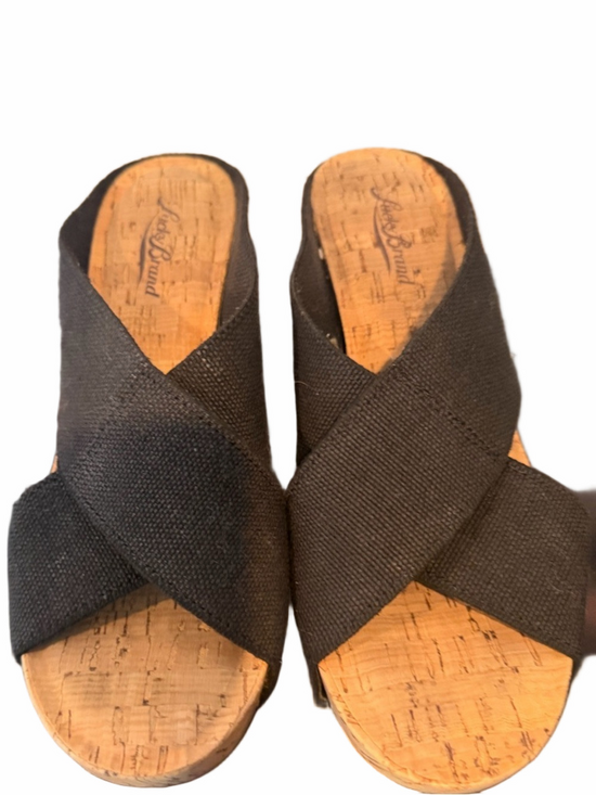 Lucky Brand Shoes - Women’s Lucky Brand Size 7.5 Black Crisscross Cork Wedge Platform Shoes